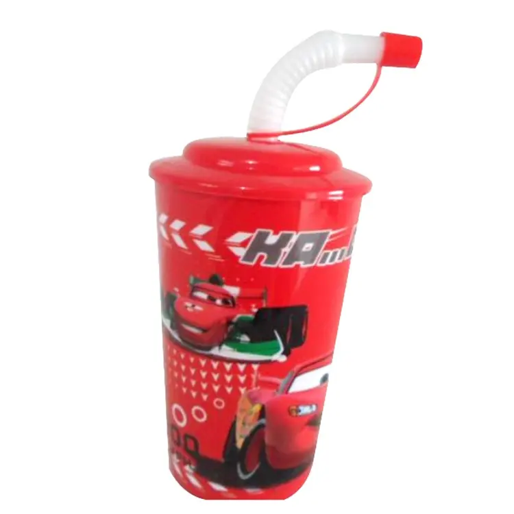 2020 Hot 280Ml 3D Plastic Kinderen Cartoon Cup Afdrukken Logo Met Stro Klassieke Auto Patroon