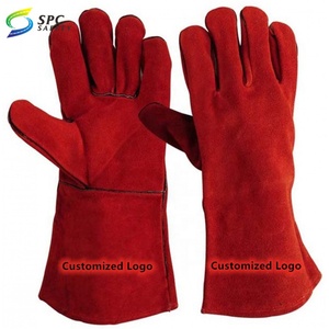Gants <span class=keywords><strong>de</strong></span> soudage professionnels en cuir <span class=keywords><strong>de</strong></span> vachette fendu, résistants à la chaleur, jaunes, à manchette longue, 14 et 16 pouces, pour usage industriel, cheminée, barbecue, four - Product Image 5