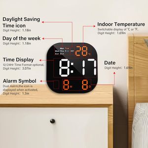 Đồng hồ treo tường kỹ thuật số với màn hình LED lớn, độ sáng tự động, nhiệt độ, ngày và ngày trong tuần, từ xa - Product Image 5
