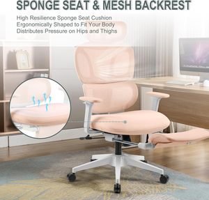 High Back Mesh Ergonomic Office Chair, Reclining <b>Desk</b> Chair with Footrest, Coat Hanger, Lumbar Support & Sponge Seat - Product Image 5