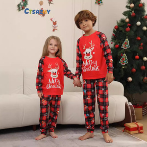 Conjunto de Loungewear Macio de Manga Comprida Estampado com Desenhos de Veado e Letras de Desenho Animado, Estilo Europeu Americano, para o Natal em Família - Mais Vendido - Product Image 3