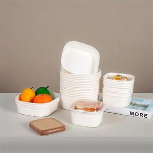 Wholesale Custom Eco-friendly <b>Takeaway</b> Disposable Rectangle Food <b>Container</b> WhitePaper Salad Fruit Bowl <b>With</b> <b>Lid</b> - Product Image 1