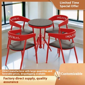 Juego de <span class=keywords><strong>mesa</strong></span> de comedor de madera maciza de estilo industrial, silla de Bar de Metal creativa para café, barbacoa, restaurante, uso de red, barra de billar roja - Product Image 2