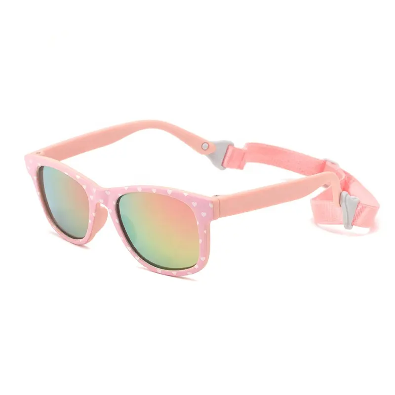 Óculos de sol infantil, óculos de borracha flexível personalizado, espelhado, polarizado, com alça