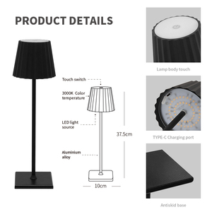 Lámpara de Mesa <span class=keywords><strong>LED</strong></span> Recargable para Exteriores, Decorativa, Inalámbrica, con Atenuación Táctil de Brillo - Product Image 2