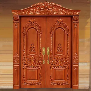 China Supplier Front Mahogany Wood Double Door Hand Carved Pattern Design