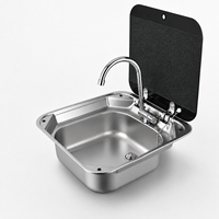 Évier de camping-car grand format 435x420mm avec robinet et couvercle pliable, cuve profonde en acier inoxydable pour camping-car, caravane, motorhome, cuisine marine