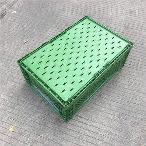 Green Folding <b>Plastic</b> <b>Basket</b> 600x400x225mm Hollow Turnover <b>Basket</b> For Fruit Transport - Product Image 1