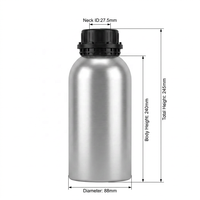 Bouteille en aluminium poli miroir de 1000 ml avec bouchon de sécurité noir, hermétique et opaque, pour huiles essentielles et parfums