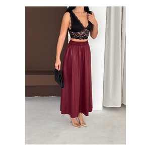 Women's Long Tan Leather Look Shiny Lacquer Skirt With Pockets 95 Cm <b>Hijab</b> Suitable - Product Image 6