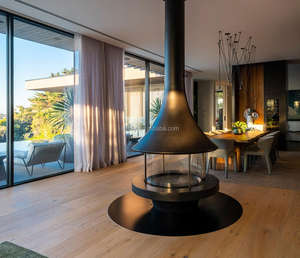 Chimenea Moderna PANSEE de Leña, de Acero al Carbono Negro para <span class=keywords><strong>Interiores</strong></span>, Independiente, Decoración con Leños Colgantes, Calefacción para Sala de Estar y Cocina - Product Image 6