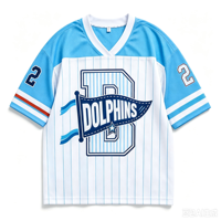 Maillot de football surdimensionné en maille pour femme, t-shirt streetwear vintage à col en V, imprimé graphique rayé, manches courtes