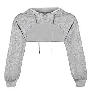 Custom Crop Hoodies <b>Men</b> High Quality Gray Cropped Hoodie Zipper-Up Embroidered Tops Short Solid Color Casual Oversized - Product Image 1