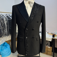 Costumes Formels de Haute Qualité Grande Taille avec Broderie Strass pour Hommes, Ensemble Veste et Pantalon de Costume d'Affaires pour Mariage et Cérémonie