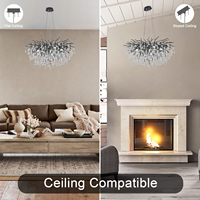 Lustre moderne en cristal, lustre LED, hauteur réglable, adapté à la salle à manger et à la chambre, noir, éclairage en forme de branche