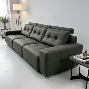 Sofá Seccional Moderno de Tela Gris con Diseño Acolchado, Brazos Cuadrados y Patas Metálicas para Sala de Estar - Product Image 3