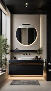 Meuble-lavabo de salle de bain <span class=keywords><strong>mural</strong></span> gris sur mesure avec plusieurs espaces de rangement, vasque intégrée en céramique et <span class=keywords><strong>miroir</strong></span> intelligent - Product Image 5
