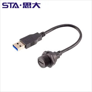 IP67 בורג נעילת כידון קדמי מהודק סוג C USB נקבה הרכבה בלוח שקע עם חוט