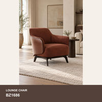 Fauteuil d'appoint moderne marron, fauteuil de salon rembourré, mousse haute densité, pieds en métal pour salon, hall d'hôtel