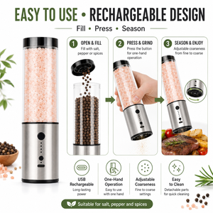 <span class=keywords><strong>Moulin</strong></span> à sel et à <span class=keywords><strong>poivre</strong></span> automatique de qualité supérieure avec noyau de broyage en céramique réglable, corps en plastique transparent pour la cuisine - Product Image 5