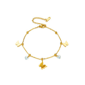 <span class=keywords><strong>Bracelet</strong></span> de <span class=keywords><strong>cheville</strong></span> en acier inoxydable avec pendentif papillon plaqué or zircon simple à personnaliser - Product Image 1