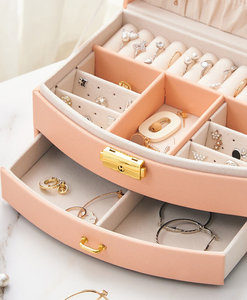 Luxury Simple Style Leather Jewellery Storage <strong>Box</strong> <strong>Sliding</strong> Drawer <strong>Mirror</strong> Handle Lock Factory Custom Logo-Display Organizer Case - Product Image 5