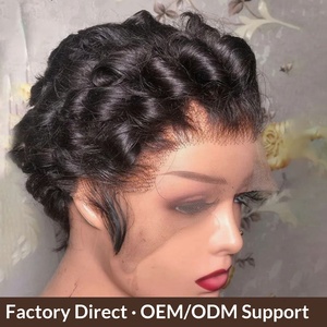 Perruque Lace Front <span class=keywords><strong>13</strong></span>*4 pour cheveux courts bouclés style elfe, entièrement tissée à la main, peut être permanentée et teinte, origine Henan - Product Image 1