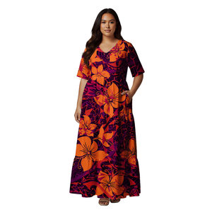 Hawaii Aloha Beach Outfit Jurk met bloemenprint Avondjurken V-hals Sexy Elegant Eiland Polynesische tribale prom Samoaanse jurken - Product Image 4