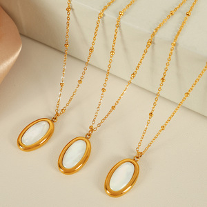 สร้อยคอจี้เปลือกหอยสีขาวรูปวงรี ขอบทอง ดีไซน์เรขาคณิต ใส่ได้ทุกวัน XL211 - Product Image 3