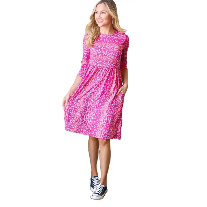 Aschulman Custom Summer Office Midi Party Pink Rayon Pink Feather Elegant Casual Dresses 2023