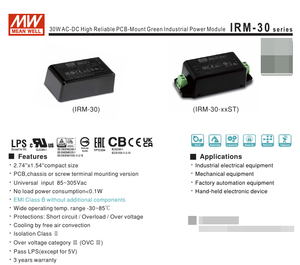 Alimentation électrique Mean Well IRM-30-12ST AC-DC pour éclairage LED, montage sur châssis, 30W, 12V, 2.5A, bornes à vis - Product Image 2