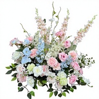 Arrangement floral artificiel en soie rose et bleu tendance 2026 pour allée de mariage, décoration de mariage pour entrée et fête