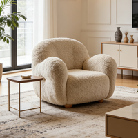 Fauteuil d'appoint confortable en tissu Teddy, fauteuil club rond en fourrure crème, siège rembourré en polaire douce, meubles de lecture pour chambre à coucher
