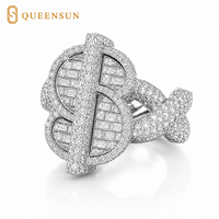 Queensun Hip Hop Bijoux Moissanite Bague en diamant GRA D VS S925 10K 18K Bague en argent Dollar