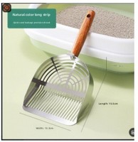 Pelle à litière pour animaux de compagnie en acier inoxydable 304 avec manche en bois, grande capacité, tamis, Miujo Pet, logo personnalisé disponible