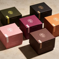 Boîte à bougies personnalisée haut-bas en carton rigide avec insert en papier personnalisable, dorure à chaud, pelliculage mat, recyclable, boîte en papier de marque