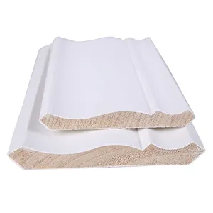 Moldura cornisa de madera blanca imprimada para decoración de techo, venta de fábrica