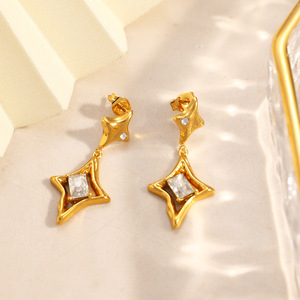 Boucles d'oreilles pendantes en forme d'étoile plaquées or 18 carats avec zircon incrusté, bijoux de mode pour femmes actives EH12241 - Product Image 3
