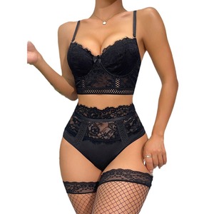 Hot Sale High Quality Lace Luxury Lingerie Set Lace Lingerie Set Transparent Hollow Floral Lace Garter Lingerie Set <b>Women</b> - Product Image 5