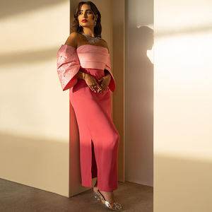 Élégant hors épaule corail rose dubaï robes de soirée 2024 arabie saoudite femmes mariage formelle robe de soirée luxe Sf022-1 - Product Image 1