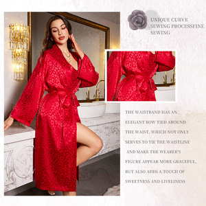 Camisón de Moda para Mujer, Nuevo en AliExpress, Pijama de <span class=keywords><strong>Manga</strong></span> <span class=keywords><strong>Larga</strong></span>, Elegante, Jacquard, Estampado de Leopardo, Ropa de Dormir de Seda - Product Image 2