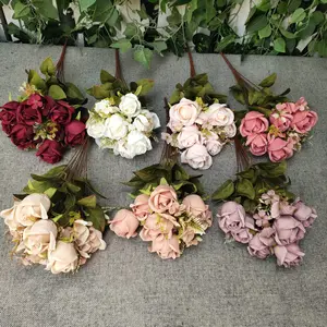 D050835 Artificial <strong>Fake</strong> Flowers Silk Artificial <strong>Roses</strong> 11 Heads Bridal Wedding Bouquet for Home Garden Party Wedding Decoration - Product Image 1