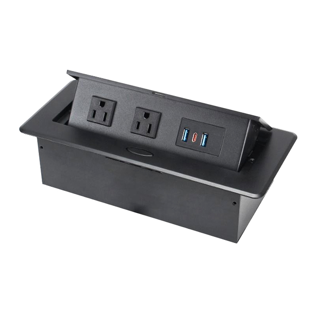 Hidden Desk Pop up Power Strip with 80-100W USB-C Port Plastic Retractable Office Table Socket Outlet