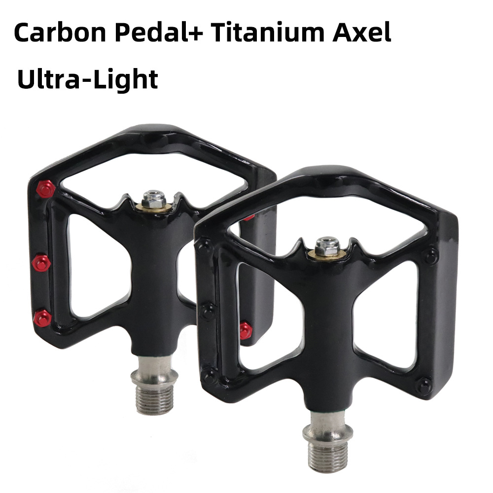 Bike Pedals,1 Pair Carbon Fiber Bicycle Pedal with Three Bearings Titanium Axle Pedales for MTB Road Bike : 1 Pair Bike Pedals with Toe Cages for Peloton, Spin
