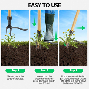 Vertical <b>Long</b> <b>Handled</b> Four Claw Steel Head <b>Gardening</b> Weeding <b>Tool</b> with Three Section Pole Design - Product Image 3