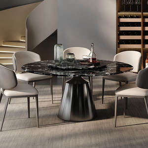 <span class=keywords><strong>Table</strong></span> à manger ronde en marbre noir naturel, pierre de luxe importée, design italien de luxe léger avec chaises, haut de gamme pour la maison - Product Image 2