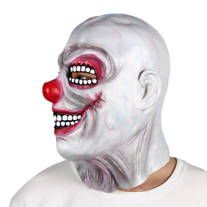 Masque intégral <span class=keywords><strong>de</strong></span> <span class=keywords><strong>clown</strong></span> effrayant en latex gris, peau froissée, nez rouge, dents pointues exagérées, yeux rouges, accents buccaux, doux, pour fête - Product Image 3