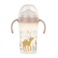 Biberón de PP de 300 ml (10 oz) con cuello súper ancho, asa, tetina y pajita