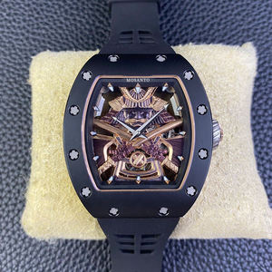 Reloj mecánico automático de lujo para hombre, caja de cerámica negra en forma de barril, correa de caucho estilo guerrero - Product Image 1