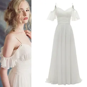 #828 Real Photos Elegant Floor Length Spaghetti Strap Sex Backless Chiffon Lace Short Sleeve Bohemian Bridal Wedding Gowns Dress